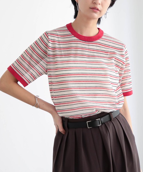 for/c(フォーシー)の「ニットリンガーT/ボーダーT【サスティナブル】(Tシャツ/カットソー・レディース・アイボリー/レッド系/ホワイト系/チャコール/ブルー系・M/L)」の5枚目の写真