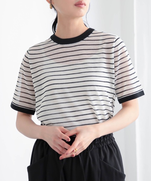 for/c(フォーシー)の「ニットリンガーT/ボーダーT【サスティナブル】(Tシャツ/カットソー・レディース・アイボリー/レッド系/ホワイト系/チャコール/ブルー系・M/L)」の15枚目の写真