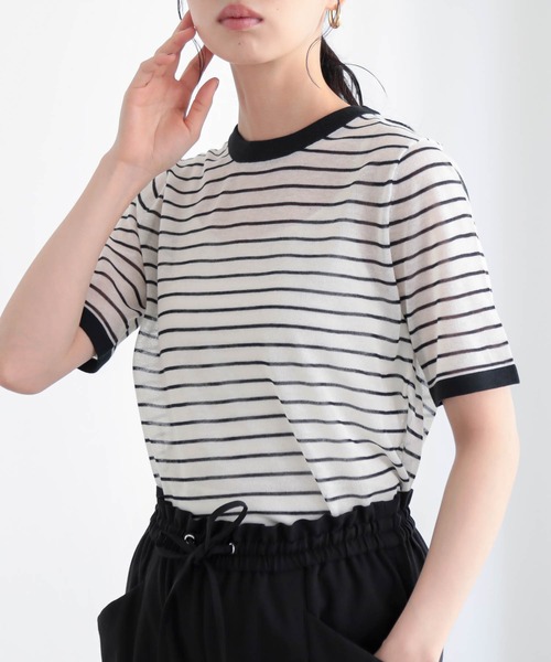 for/c(フォーシー)の「ニットリンガーT/ボーダーT【サスティナブル】(Tシャツ/カットソー・レディース・アイボリー/レッド系/ホワイト系/チャコール/ブルー系・M/L)」の14枚目の写真