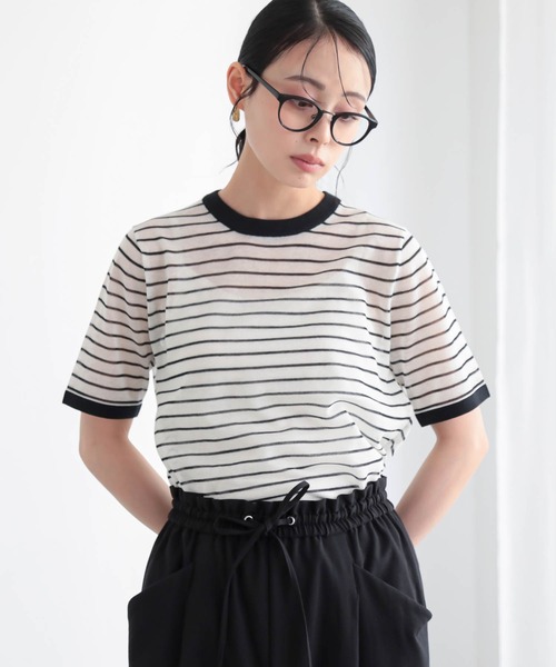 for/c(フォーシー)の「ニットリンガーT/ボーダーT【サスティナブル】(Tシャツ/カットソー・レディース・アイボリー/レッド系/ホワイト系/チャコール/ブルー系・M/L)」の18枚目の写真