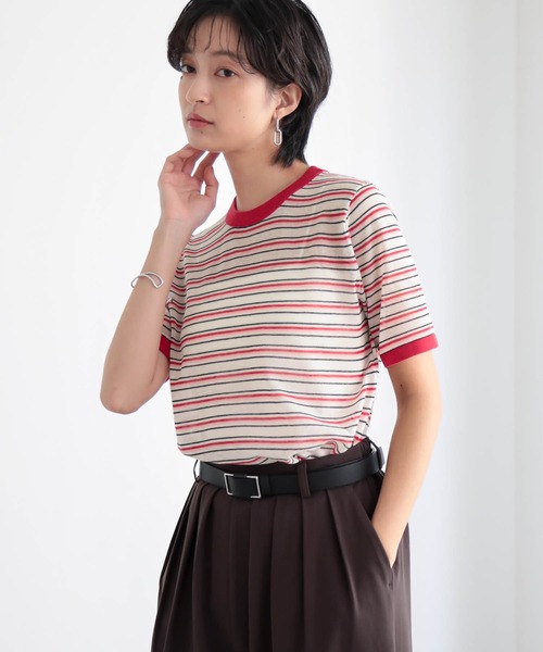 for/c(フォーシー)の「ニットリンガーT/ボーダーT【サスティナブル】(Tシャツ/カットソー・レディース・アイボリー/レッド系/ホワイト系/チャコール/ブルー系・M/L)」の6枚目の写真
