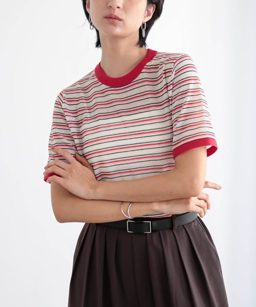 for/c(フォーシー)の「ニットリンガーT/ボーダーT【サスティナブル】(Tシャツ/カットソー・レディース・アイボリー/レッド系/ホワイト系/チャコール/ブルー系・M/L)」の7枚目の写真