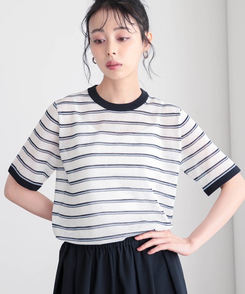 for/c(フォーシー)の「ニットリンガーT/ボーダーT【サスティナブル】(Tシャツ/カットソー・レディース・アイボリー/レッド系/ホワイト系/チャコール/ブルー系・M/L)」の17枚目の写真