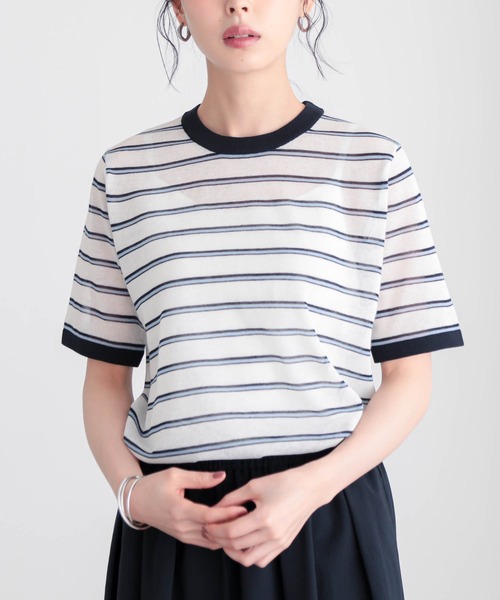 for/c(フォーシー)の「ニットリンガーT/ボーダーT【サスティナブル】(Tシャツ/カットソー・レディース・アイボリー/レッド系/ホワイト系/チャコール/ブルー系・M/L)」の16枚目の写真