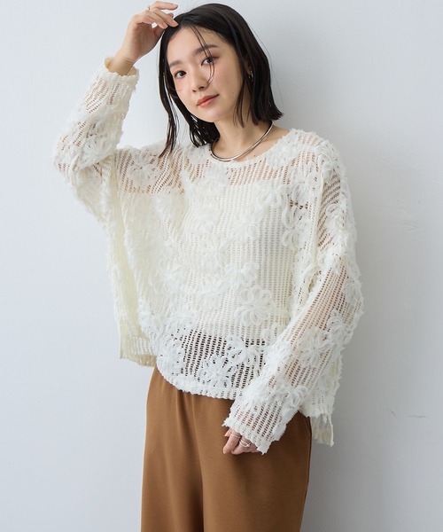 anyfee(エニフィー)の「【anyfee/大きいサイズ】3Dフラワーレースメッシュトップス(シャツ/ブラウス・レディース・ブラック/アイボリー・3L/LL/5L/4L)」の4枚目の写真
