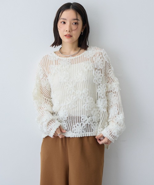 anyfee(エニフィー)の「【anyfee/大きいサイズ】3Dフラワーレースメッシュトップス(シャツ/ブラウス・レディース・ブラック/アイボリー・3L/LL/5L/4L)」の8枚目の写真