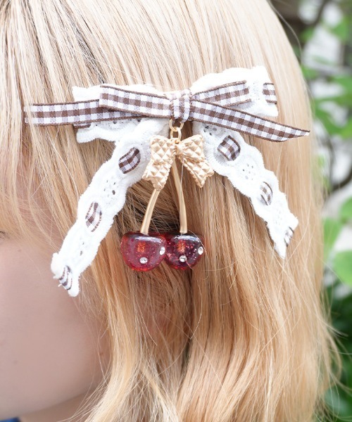 チェリーリボンヘアクリップ（バレッタ/ヘアクリップ）｜axes femme