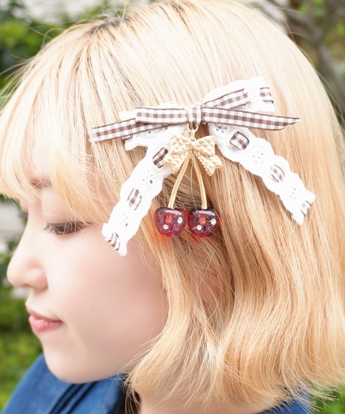 チェリーリボンヘアクリップ（バレッタ/ヘアクリップ）｜axes femme