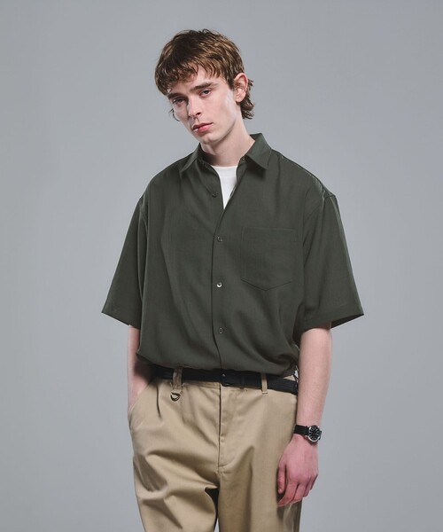 green label relaxing(グリーンレーベルリラクシング)の「ワッシャー ポプリン ボックスシルエット 半袖 シャツ(シャツ/ブラウス・メンズ・ベージュ/ネイビー/コバルトブルー/ダークグリーン・XL/M/S/L)」の3枚目の写真