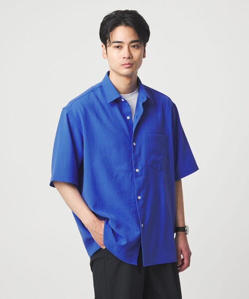 green label relaxing(グリーンレーベルリラクシング)の「ワッシャー ポプリン ボックスシルエット 半袖 シャツ(シャツ/ブラウス・メンズ・ベージュ/ネイビー/コバルトブルー/ダークグリーン・XL/M/S/L)」の11枚目の写真