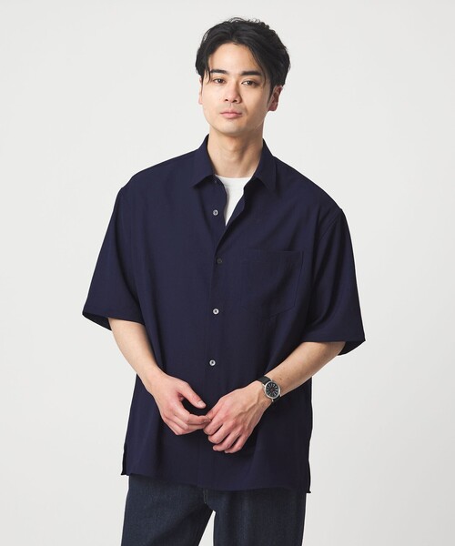 green label relaxing(グリーンレーベルリラクシング)の「ワッシャー ポプリン ボックスシルエット 半袖 シャツ(シャツ/ブラウス・メンズ・ベージュ/ネイビー/コバルトブルー/ダークグリーン・XL/M/S/L)」の17枚目の写真