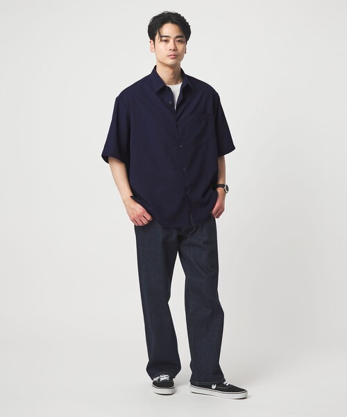 green label relaxing(グリーンレーベルリラクシング)の「ワッシャー ポプリン ボックスシルエット 半袖 シャツ(シャツ/ブラウス・メンズ・ベージュ/ネイビー/コバルトブルー/ダークグリーン・XL/M/S/L)」の18枚目の写真