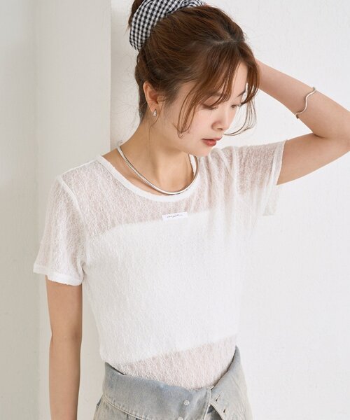 mystic（ミスティック）の「レースTシャツ（Tシャツ/カットソー・レディース・ピンク/オフホワイト/ブラック・FREE）」の2枚目の写真