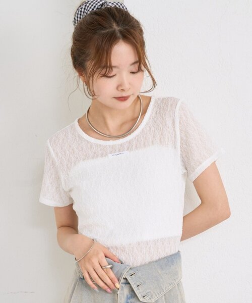 mystic（ミスティック）の「レースTシャツ（Tシャツ/カットソー・レディース・ピンク/オフホワイト/ブラック・FREE）」の4枚目の写真