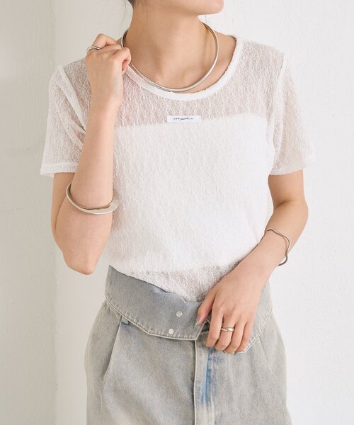 mystic（ミスティック）の「レースTシャツ（Tシャツ/カットソー・レディース・ピンク/オフホワイト/ブラック・FREE）」の5枚目の写真