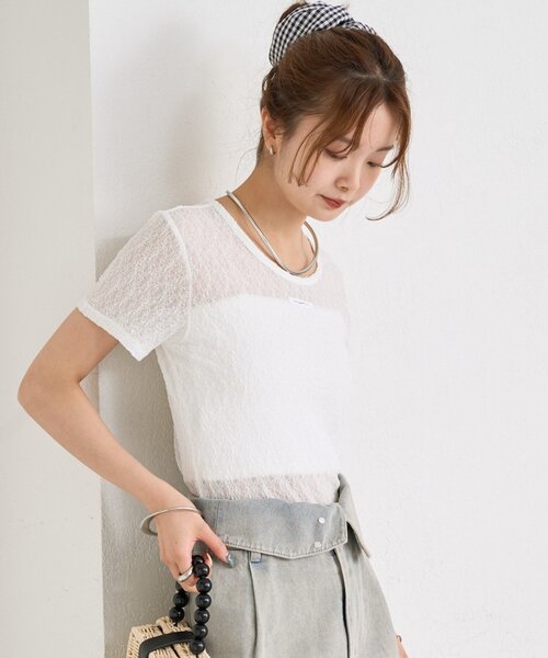 mystic（ミスティック）の「レースTシャツ（Tシャツ/カットソー・レディース・ピンク/オフホワイト/ブラック・FREE）」の7枚目の写真
