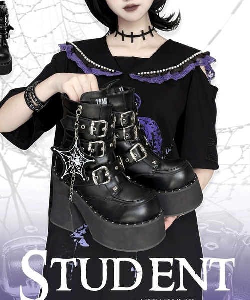 NOVESSEL（ノベセル）の「『Transfer Student/トランスファースチューデント』スパイダーチャーム厚底パンクブーツ（ブーツ・レディース・ブラック・24/23）」の5枚目の写真