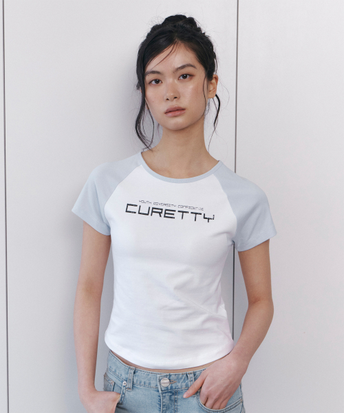 CURETTY(キュリティ)の「C CONTRAST RAGLAN SLIM T-SHIRT_LIGHT BLUE(Tシャツ/カットソー・レディース・スカイブルー・SMALL)」の1枚目の写真