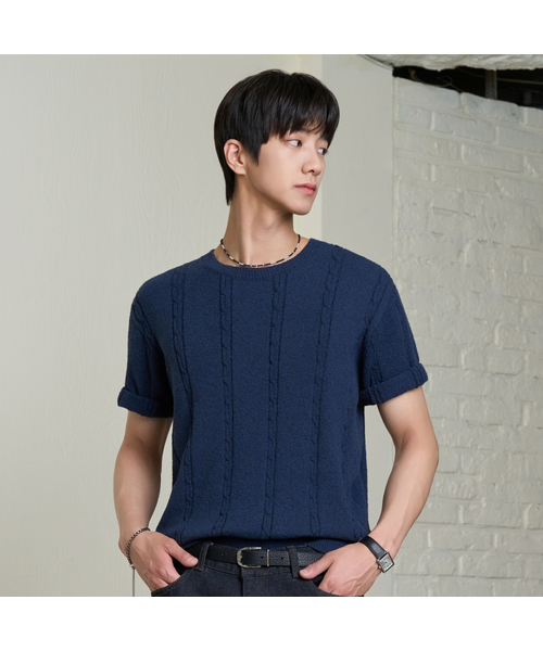 HYOJI(ヒョージ)の「26 SS ウォッシャブルケーブルラウンドクロップニット(6カラー)(ニット/セーター・メンズ・アイボリー/ブラック/ネイビー/ブラウン/レッド/チャコール・M/L/XL)」の5枚目の写真
