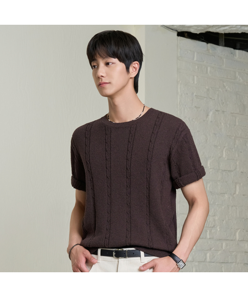 HYOJI(ヒョージ)の「26 SS ウォッシャブルケーブルラウンドクロップニット(6カラー)(ニット/セーター・メンズ・アイボリー/ブラック/ネイビー/ブラウン/レッド/チャコール・M/L/XL)」の4枚目の写真