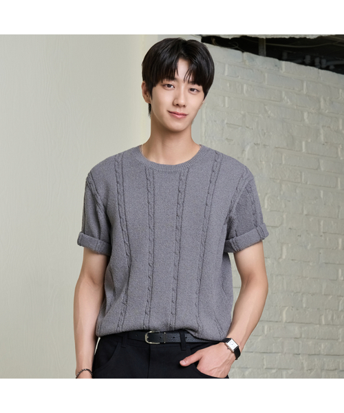 HYOJI(ヒョージ)の「26 SS ウォッシャブルケーブルラウンドクロップニット(6カラー)(ニット/セーター・メンズ・アイボリー/ブラック/ネイビー/ブラウン/レッド/チャコール・M/L/XL)」の3枚目の写真