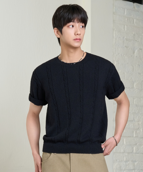 HYOJI(ヒョージ)の「26 SS ウォッシャブルケーブルラウンドクロップニット(6カラー)(ニット/セーター・メンズ・アイボリー/ブラック/ネイビー/ブラウン/レッド/チャコール・M/L/XL)」の8枚目の写真