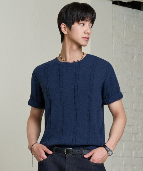 HYOJI(ヒョージ)の「26 SS ウォッシャブルケーブルラウンドクロップニット(6カラー)(ニット/セーター・メンズ・アイボリー/ブラック/ネイビー/ブラウン/レッド/チャコール・M/L/XL)」の9枚目の写真