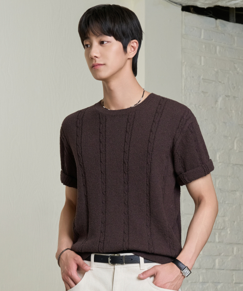 HYOJI(ヒョージ)の「26 SS ウォッシャブルケーブルラウンドクロップニット(6カラー)(ニット/セーター・メンズ・アイボリー/ブラック/ネイビー/ブラウン/レッド/チャコール・M/L/XL)」の10枚目の写真