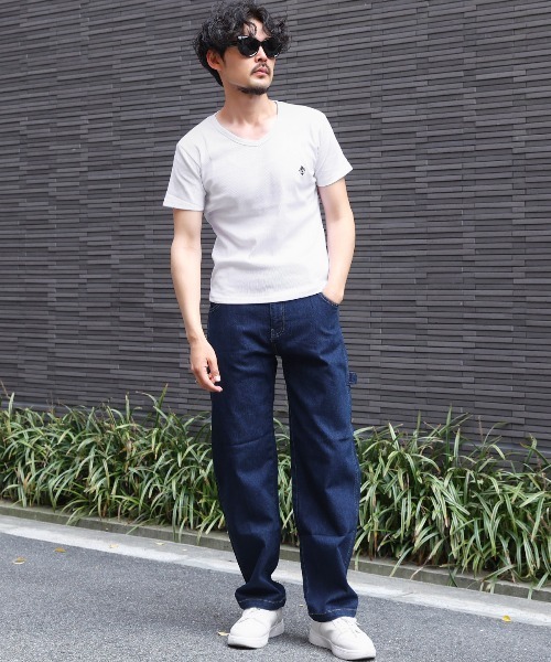 LUXSTYLE(ラグスタイル)の「テレコ刺繍VネックTシャツ(Tシャツ/カットソー・メンズ・ブラック/ホワイト・M/L)」の8枚目の写真
