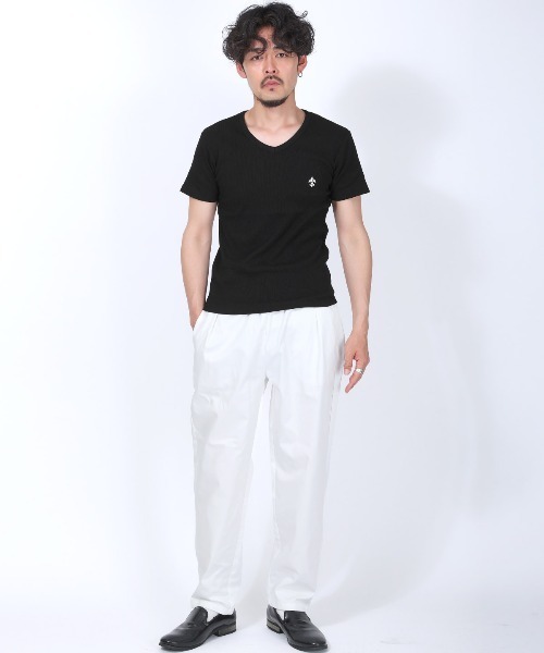LUXSTYLE(ラグスタイル)の「テレコ刺繍VネックTシャツ(Tシャツ/カットソー・メンズ・ブラック/ホワイト・M/L)」の6枚目の写真