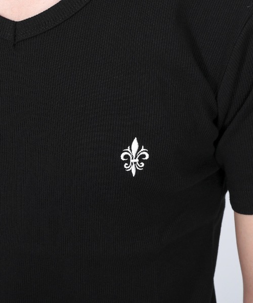 LUXSTYLE(ラグスタイル)の「テレコ刺繍VネックTシャツ(Tシャツ/カットソー・メンズ・ブラック/ホワイト・M/L)」の14枚目の写真