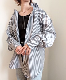 オーバーサイズストライプシャツ レディース 長袖 羽織り ビッグシャツ オフィスカジュアル 秋服