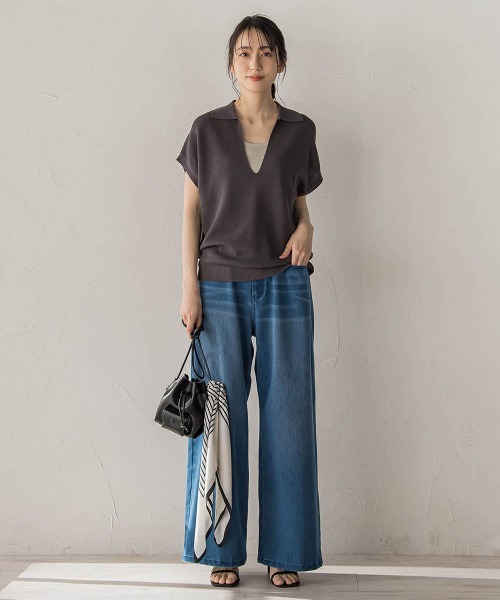 Droite lautreamont（ドロワットロートレアモン）の「強撚鹿の子ポロドッキングニット（ニット/セーター・レディース・ブラウン/オフホワイト/チャコールグレー・M）」の19枚目の写真