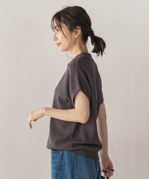 Droite lautreamont（ドロワットロートレアモン）の「強撚鹿の子ポロドッキングニット（ニット/セーター・レディース・ブラウン/オフホワイト/チャコールグレー・M）」の16枚目の写真