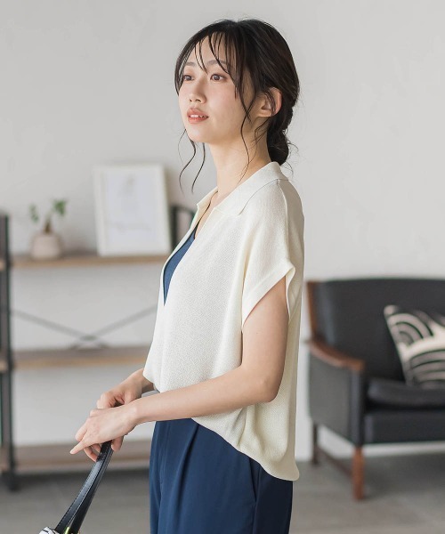 Droite lautreamont（ドロワットロートレアモン）の「強撚鹿の子ポロドッキングニット（ニット/セーター・レディース・ブラウン/オフホワイト/チャコールグレー・M）」の5枚目の写真