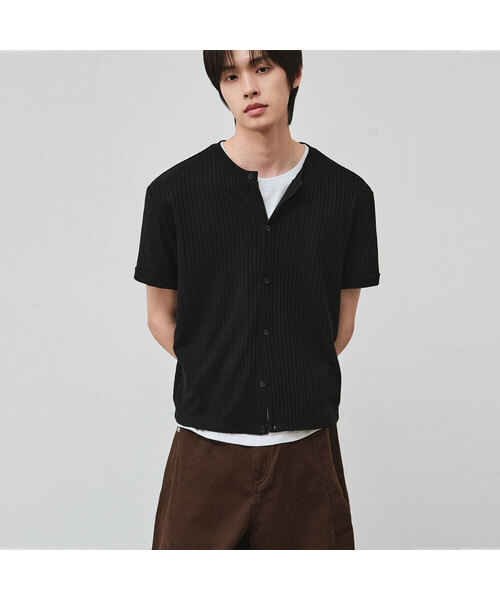 Ribbed Essential Crop Half Cardigan [Black]