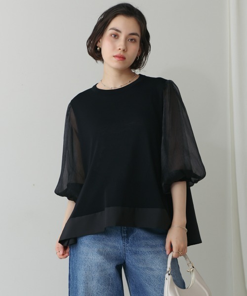 Bou Jeloud（ブージュルード）の「袖異素材バルーンスリーブプルオーバー（Tシャツ/カットソー・レディース・オフホワイト・MEDIUM）」の2枚目の写真