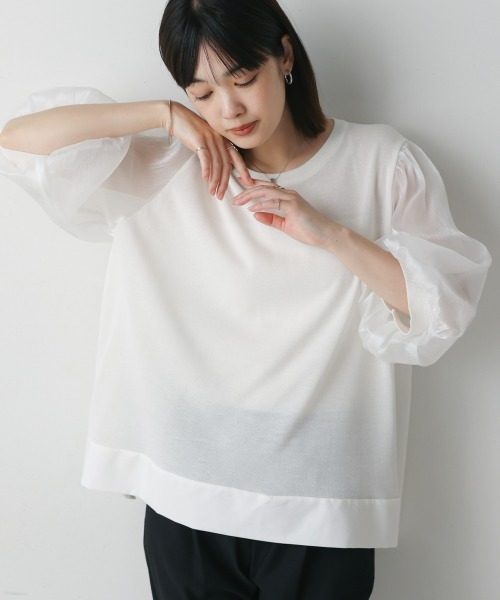 Bou Jeloud（ブージュルード）の「袖異素材バルーンスリーブプルオーバー（Tシャツ/カットソー・レディース・オフホワイト・MEDIUM）」の7枚目の写真