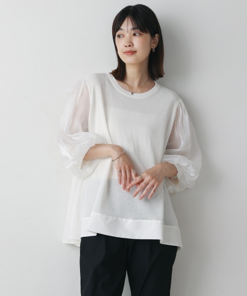 Bou Jeloud（ブージュルード）の「袖異素材バルーンスリーブプルオーバー（Tシャツ/カットソー・レディース・オフホワイト・MEDIUM）」の6枚目の写真