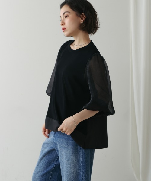 Bou Jeloud（ブージュルード）の「袖異素材バルーンスリーブプルオーバー（Tシャツ/カットソー・レディース・オフホワイト・MEDIUM）」の20枚目の写真