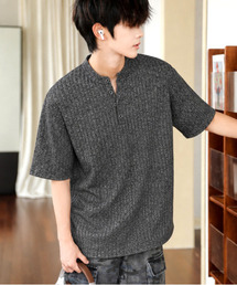 neos | 【neos】ヘンリーネック Tシャツ メンズ 半袖 ニットソー リブ編み ルーズシルエット 韓国 カットソー(Tシャツ/カットソー)