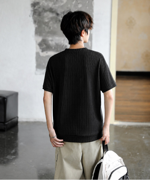 neos(ネオス)の「【neos】ヘンリーネック Tシャツ メンズ 半袖 ニットソー リブ編み ルーズシルエット 韓国 カットソー(Tシャツ/カットソー・メンズ・グレイッシュベージュ/チャコールグレー/ホワイト/ブラック・MEDIUM/LARGE/X-LARGE)」の19枚目の写真
