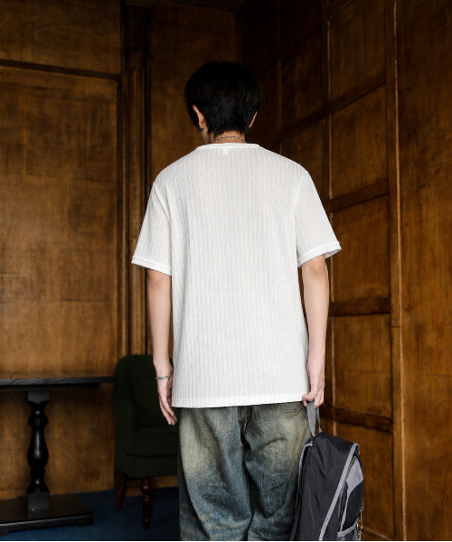 neos(ネオス)の「【neos】ヘンリーネック Tシャツ メンズ 半袖 ニットソー リブ編み ルーズシルエット 韓国 カットソー(Tシャツ/カットソー・メンズ・グレイッシュベージュ/チャコールグレー/ホワイト/ブラック・MEDIUM/LARGE/X-LARGE)」の17枚目の写真