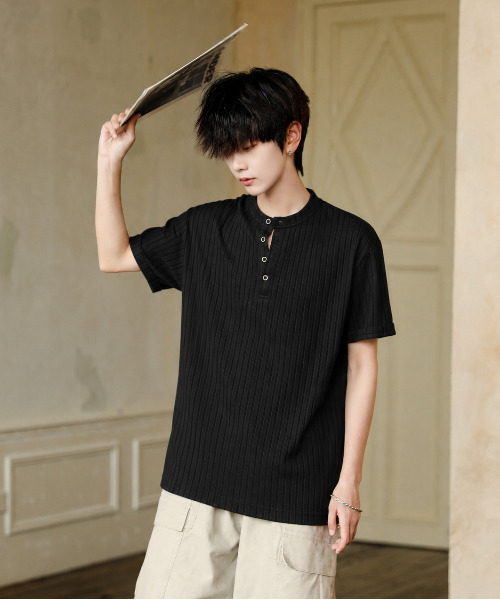 neos(ネオス)の「【neos】ヘンリーネック Tシャツ メンズ 半袖 ニットソー リブ編み ルーズシルエット 韓国 カットソー(Tシャツ/カットソー・メンズ・グレイッシュベージュ/チャコールグレー/ホワイト/ブラック・MEDIUM/LARGE/X-LARGE)」の20枚目の写真