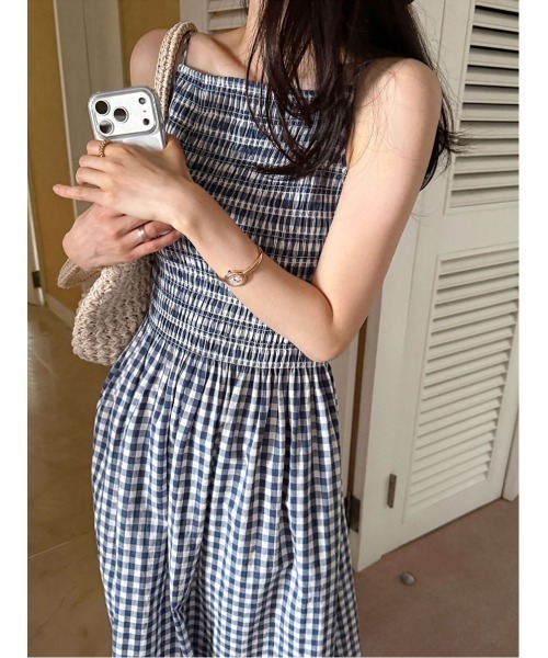 FAVORITO(ファヴォリート)の「チェック柄キャミワンピース(ワンピース・レディース・ネイビー・F)」の14枚目の写真