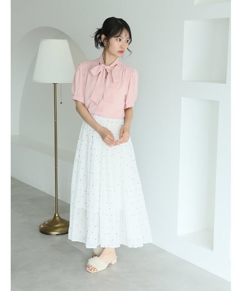 fifth(フィフス)の「ショルダーギャザーボウタイ半袖ブラウス(シャツ/ブラウス・レディース・ピンク/ホワイト・M)」の16枚目の写真