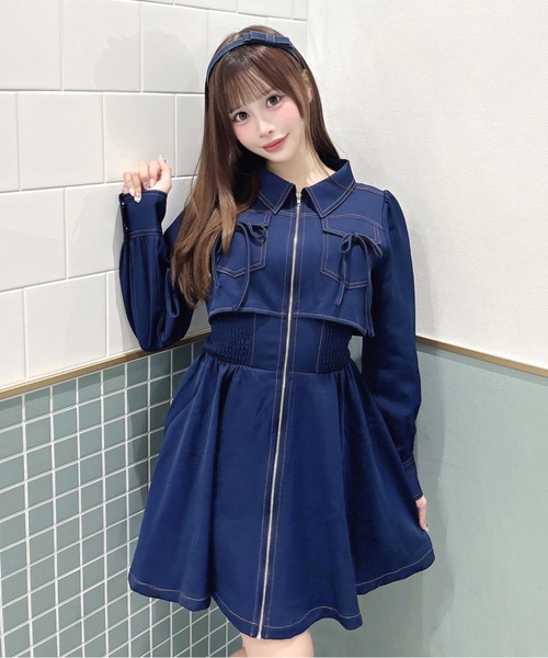 one way(ワンウェイ)の「長袖レイヤードフロントジップワンピース(ワンピース・レディース・グレー系その他/ブラック/ネイビー/ブルー系その他・FREE)」の3枚目の写真