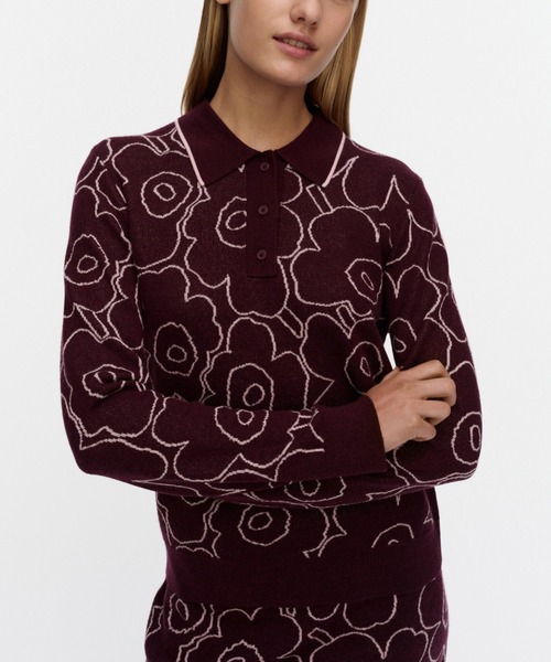 marimekko(マリメッコ)の「Liikkua Piirto Unikko / knitted sweater(ニット/セーター・レディース・ダークパープル・LARGE/MEDIUM/X-SMALL/SMALL)」の4枚目の写真