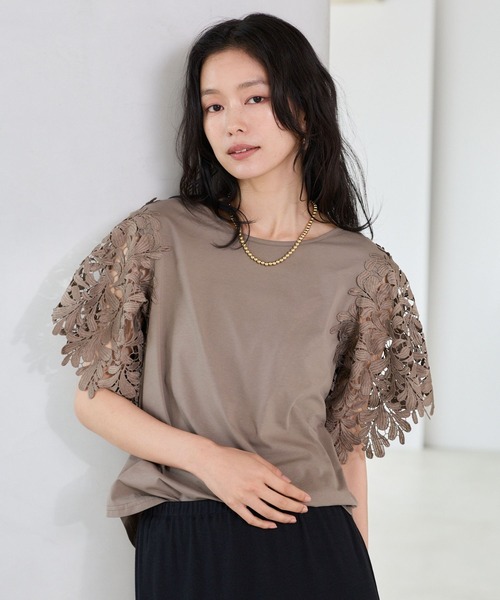 BARNYARDSTORM(バンヤードストーム)の「BARNYARDSTORM / 袖レースカットソー(Tシャツ/カットソー・レディース・モカ/ホワイト/チャコール・FREE)」の16枚目の写真