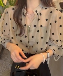 ドット柄 シアーブラウス シフォンブラウス ボリュームスリーブ